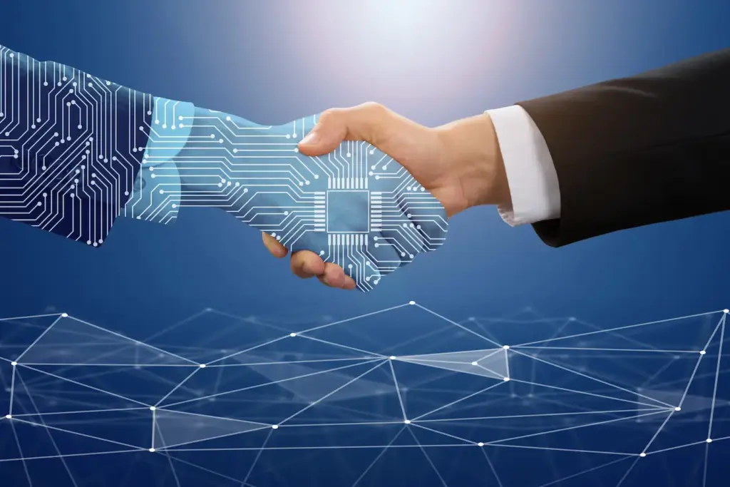 Vizual digitalnog rukovanja vrlo dobro prenosi ideju digitalizacije poslovanja, tehnologije i prelaska na novu digitalnu fazu