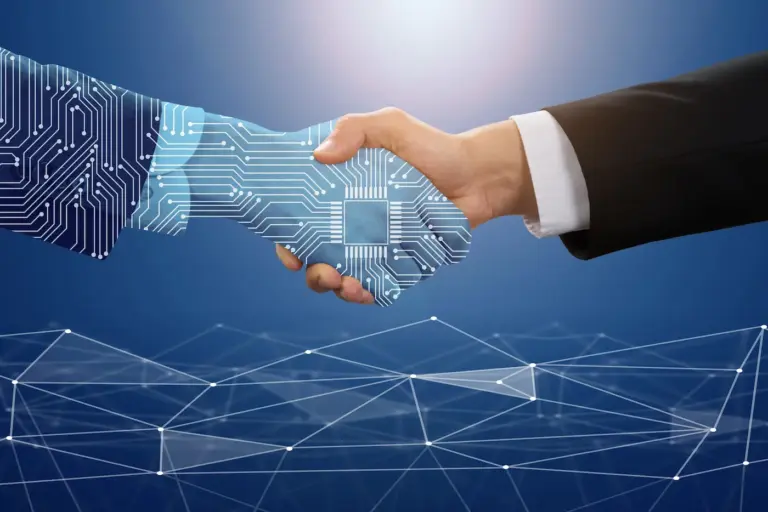 Vizual digitalnog rukovanja vrlo dobro prenosi ideju digitalizacije poslovanja, tehnologije i prelaska na novu digitalnu fazu